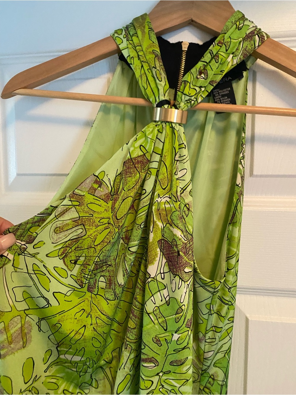 Etcetera Green Patterned Halter Tunic with Gold Ring